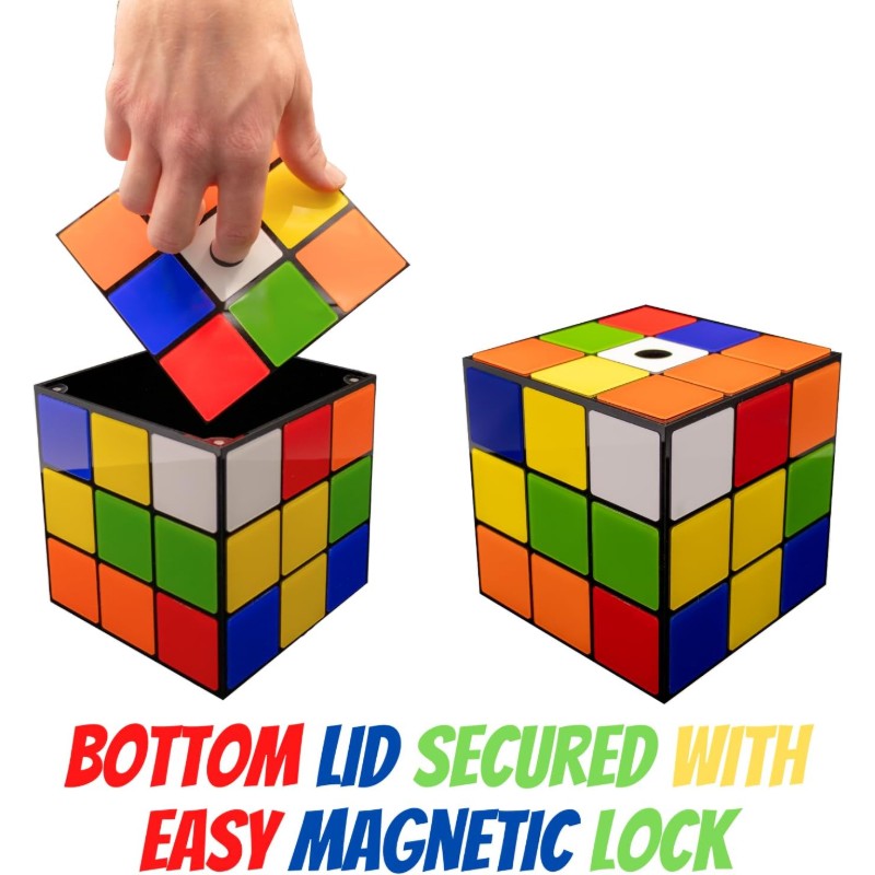Magic Cube Tissue Box Cover Retro Home Decor Funky Furniture Magnetic Bottom Lid Fun House 80 s Home Decor Funny Tissue Box Cover