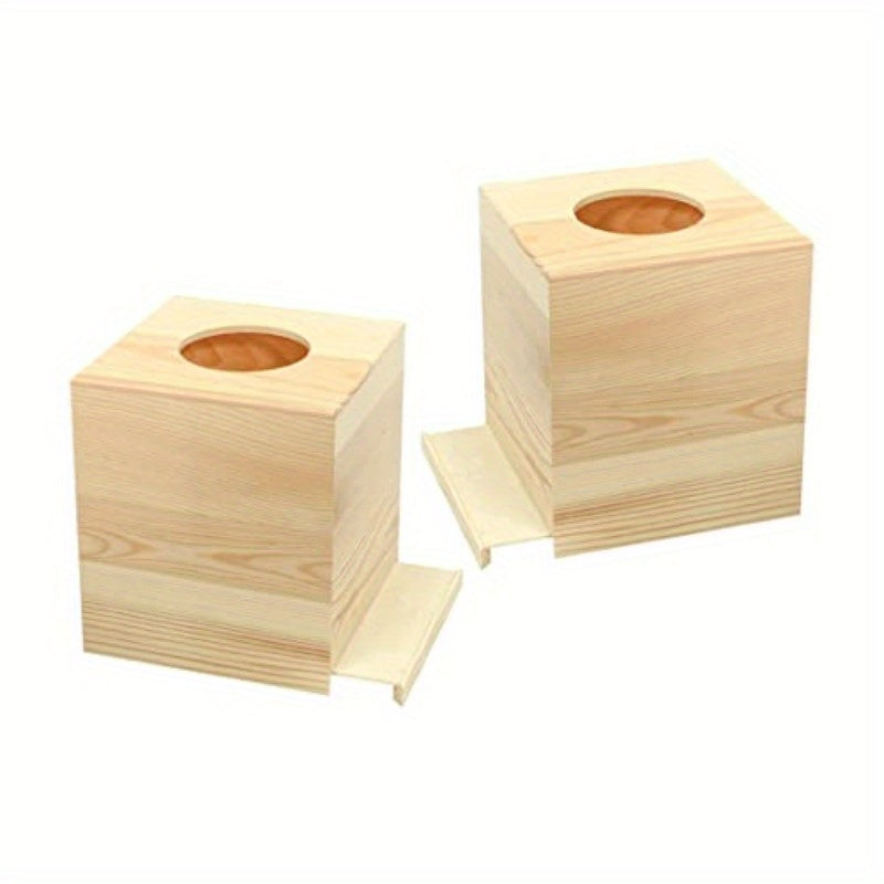 2-Pack Unfinished Wooden Square Tissue Box Covers - 5, 1x5, 1x6 Inch Natural Wood Tissue Holders for Crafts, DIY Projects, Bathroom & Home Decor - Durable Wooden Tissue Boxes for Bathroom, Kitchen, Office, Craft Supplies, Simple Design, Smooth Finish,