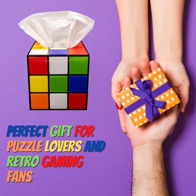 Magic Cube Tissue Box Cover Retro Home Decor Funky Furniture Magnetic Bottom Lid Fun House 80 s Home Decor Funny Tissue Box Cover