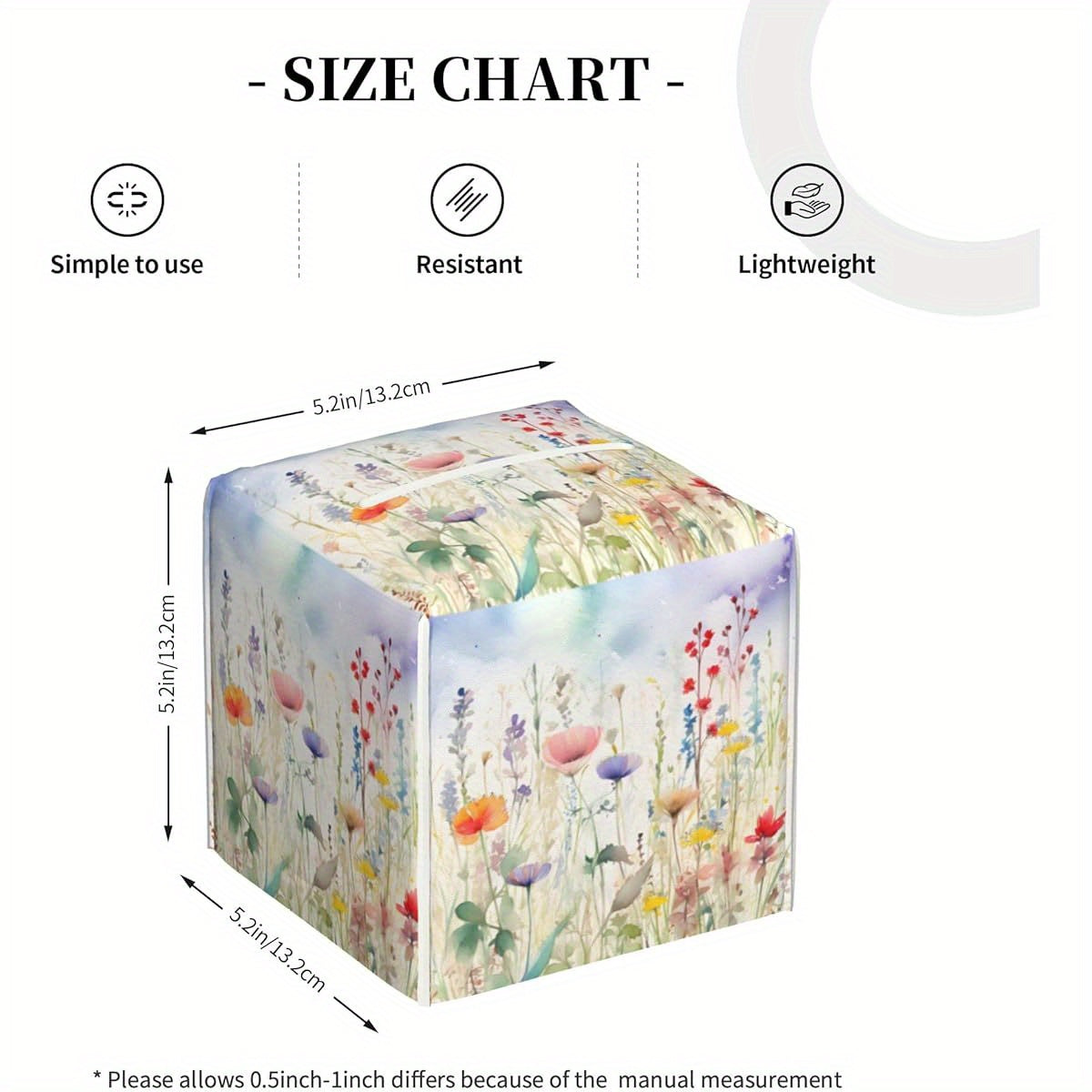 Watercolor Flower Tissue Box Cover Square, Colorful Flowers Tissue Box Holder Waterproof Leather Facial Paper Organizer Dispenser for Bathroom Home Car Nightstand Vanity Desk