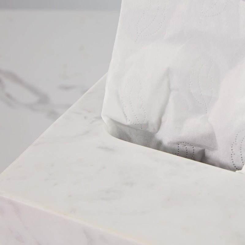 1pc Extra Large Tissue Box Holder with Marble Top - Heavy-Duty Natural Marble Construction, Removable Lid & Acrylic Base - Modern Bathroom, Living Room, Office Decor - Luxury Napkin Dispenser for Marble Countertops - Easy-Clean Surface (5.6” Wide Square