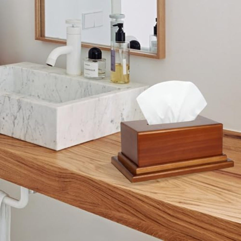Solid Wood Tissue Box Cover with Hidden Secret Storage Compartment - Hidden Organizer for Bathroom, Living Room, Office - Decorative Cube tissue holder with Smooth Dispensing Slot, Fits Standard Rectangular Boxes (9.5x5.5x2.36in) - Ideal for Home,