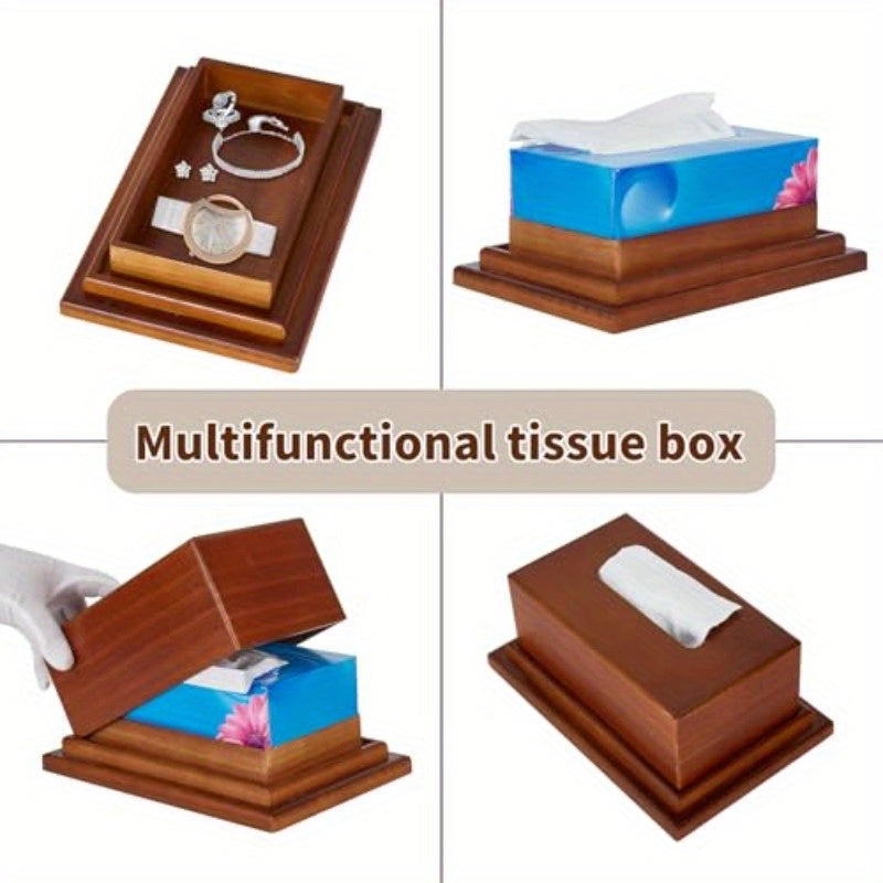 Solid Wood Tissue Box Cover with Hidden Secret Storage Compartment - Hidden Organizer for Bathroom, Living Room, Office - Decorative Cube tissue holder with Smooth Dispensing Slot, Fits Standard Rectangular Boxes (9.5x5.5x2.36in) - Ideal for Home,