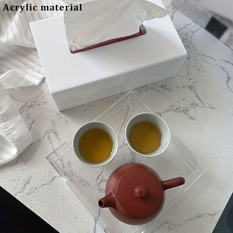 2pcs Acrylic Tissue Box, Napkin Extractor, Tea Cup Holder, Spill-proof Tea Coaster, Tissue Box And Tea Coaster Set