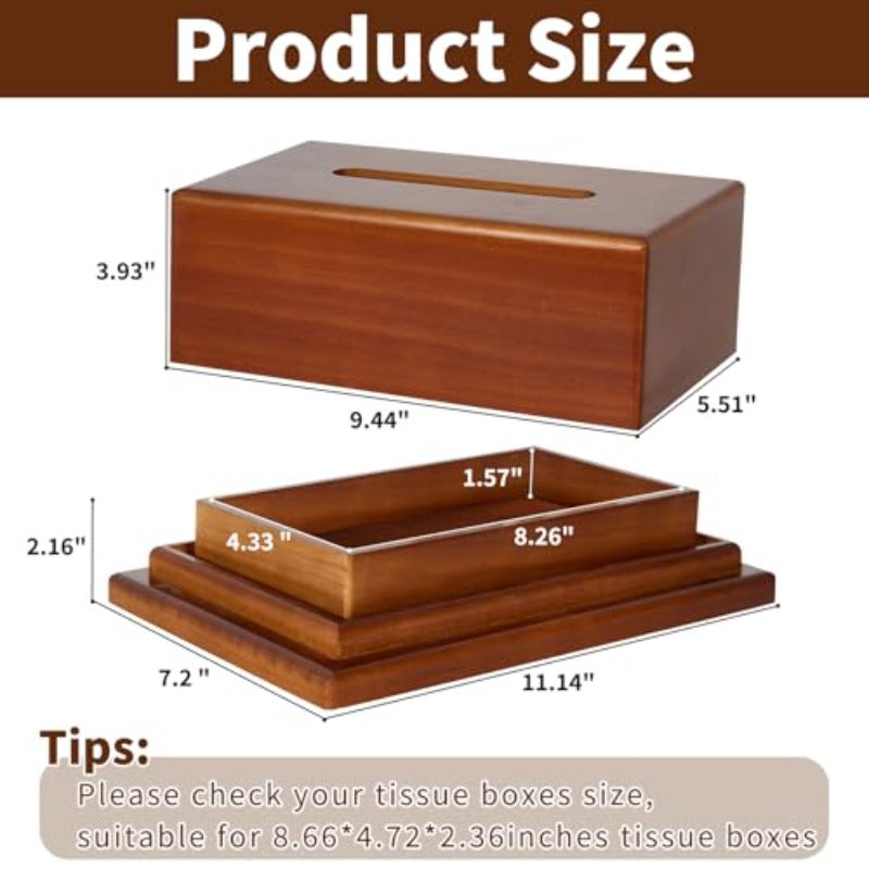 Solid Wood Tissue Box Cover with Hidden Secret Storage Compartment - Hidden Organizer for Bathroom, Living Room, Office - Decorative Cube tissue holder with Smooth Dispensing Slot, Fits Standard Rectangular Boxes (9.5x5.5x2.36in) - Ideal for Home,