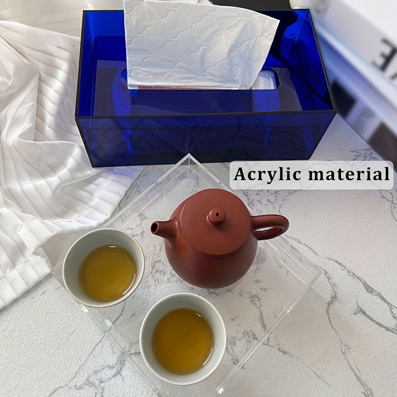 2pcs Acrylic Tissue Box, Napkin Extractor, Tea Cup Holder, Spill-proof Tea Coaster, Tissue Box And Tea Coaster Set