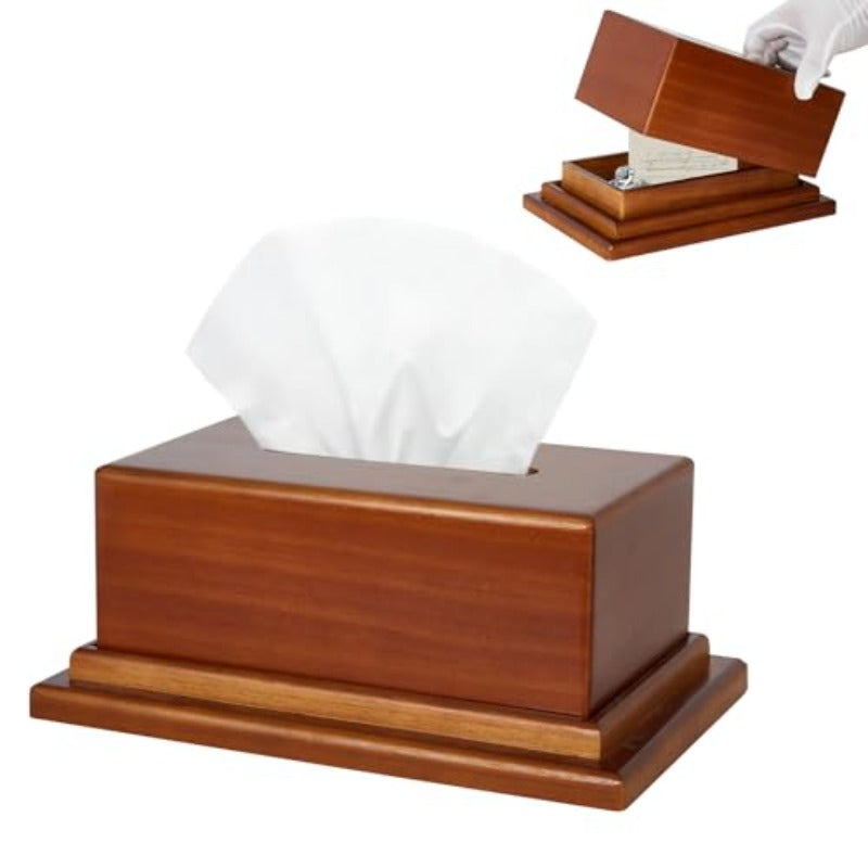 Solid Wood Tissue Box Cover with Hidden Secret Storage Compartment - Hidden Organizer for Bathroom, Living Room, Office - Decorative Cube tissue holder with Smooth Dispensing Slot, Fits Standard Rectangular Boxes (9.5x5.5x2.36in) - Ideal for Home,