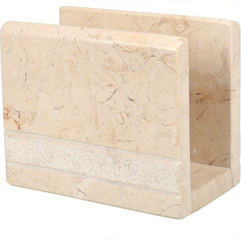 Natural Champagne Marble Hand Carved Collection Tabletop Napkin Holder Stand Tissue Paper Dispenser Decorative Kitchen Countertop Dining Table Organizer 3" x 5.8" x 4.5" H Beige