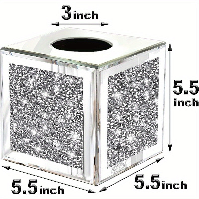 Square Mirrored Tissue Box CoverCrystal Crushed Diamond Tissue Box Silvery Luxury Tissue Holders for Either Tissues in a Bathroom or Napkins on a Table. 5.5 x5.5 x5.5, Luxury Home Accessory, Napkin Holder, Elegant Decor, Stylish Organizer, Decorative