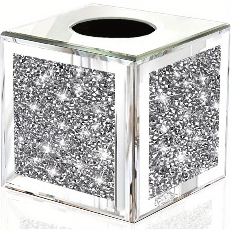 Square Mirrored Tissue Box CoverCrystal Crushed Diamond Tissue Box Silvery Luxury Tissue Holders for Either Tissues in a Bathroom or Napkins on a Table. 5.5 x5.5 x5.5, Luxury Home Accessory, Napkin Holder, Elegant Decor, Stylish Organizer, Decorative