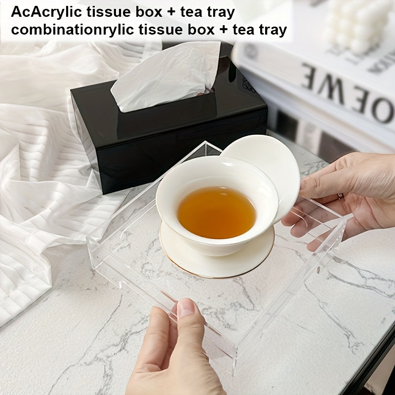 2pcs Acrylic Tissue Box, Napkin Extractor, Tea Cup Holder, Spill-proof Tea Coaster, Tissue Box And Tea Coaster Set