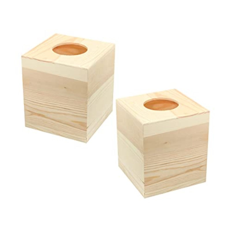 2-Pack Unfinished Wooden Square Tissue Box Covers - 5, 1x5, 1x6 Inch Natural Wood Tissue Holders for Crafts, DIY Projects, Bathroom & Home Decor - Durable Wooden Tissue Boxes for Bathroom, Kitchen, Office, Craft Supplies, Simple Design, Smooth Finish,
