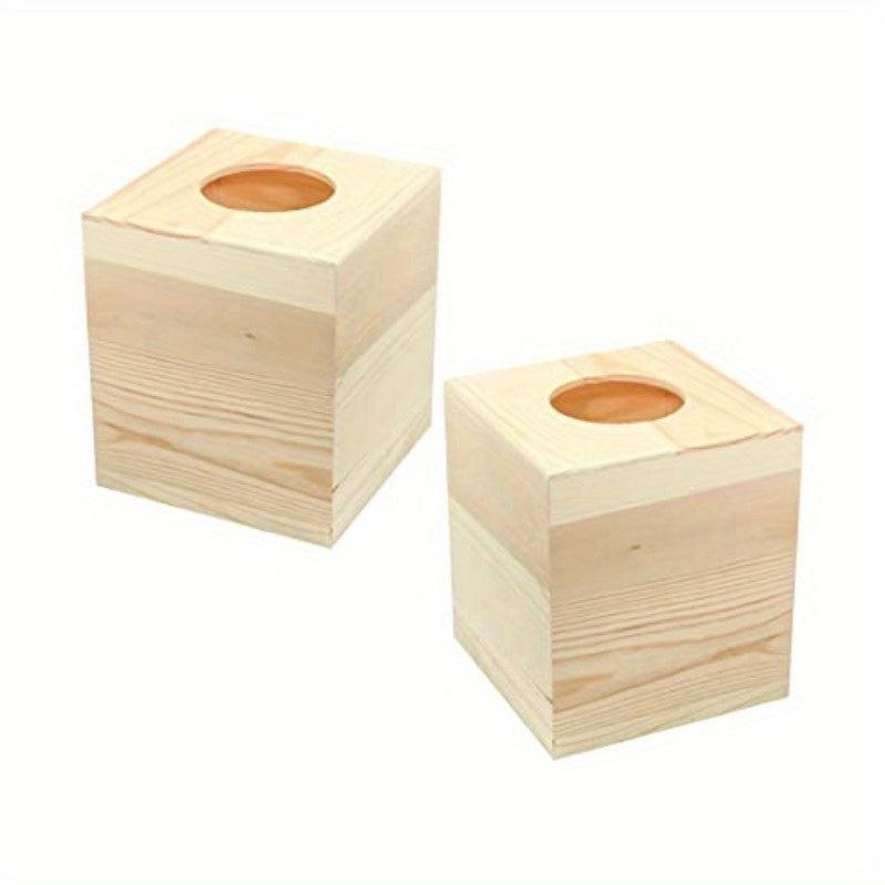 2-Pack Unfinished Wooden Square Tissue Box Covers - 5, 1x5, 1x6 Inch Natural Wood Tissue Holders for Crafts, DIY Projects, Bathroom & Home Decor - Durable Wooden Tissue Boxes for Bathroom, Kitchen, Office, Craft Supplies, Simple Design, Smooth Finish,