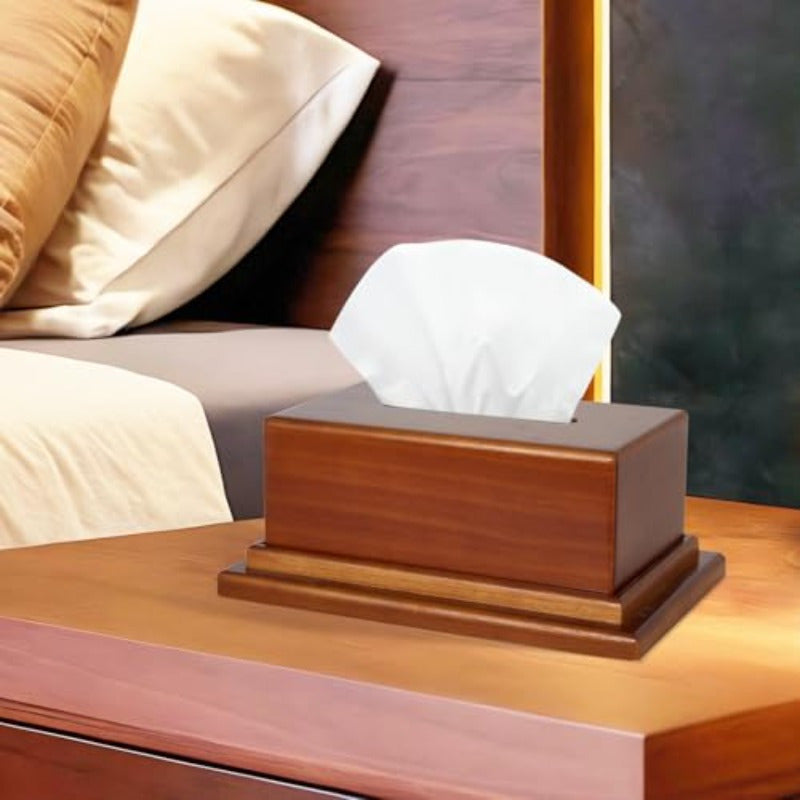 Solid Wood Tissue Box Cover with Hidden Secret Storage Compartment - Hidden Organizer for Bathroom, Living Room, Office - Decorative Cube tissue holder with Smooth Dispensing Slot, Fits Standard Rectangular Boxes (9.5x5.5x2.36in) - Ideal for Home,