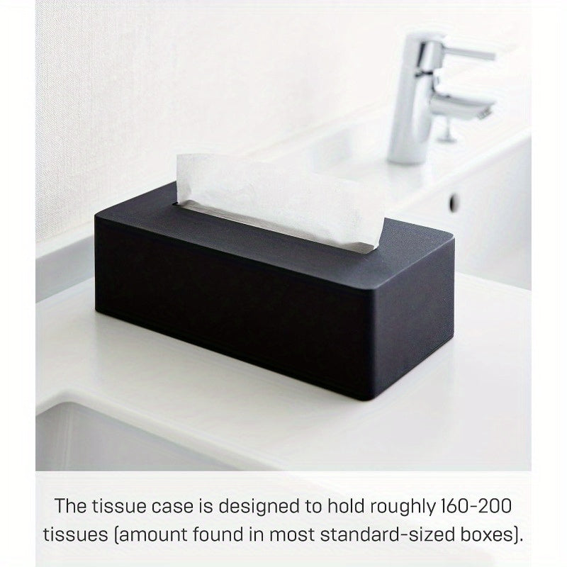 1pc Modern Rectangular Tissue Box Holder - Heavy-Duty Powder-Coated Steel Storage Cabinet with Open-Top Lid, Space-Saving Design for Kitchen, Bathroom, Bedroom - Black/White Options Available, Fits Tissues & Small Spaces (Compatible with Tower Collection)