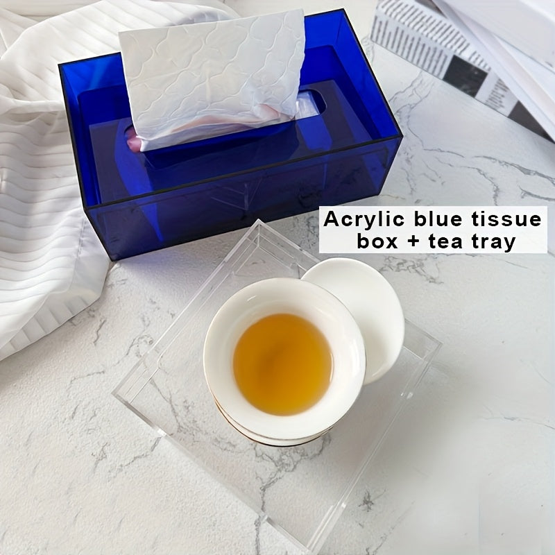 2pcs Acrylic Tissue Box, Napkin Extractor, Tea Cup Holder, Spill-proof Tea Coaster, Tissue Box And Tea Coaster Set