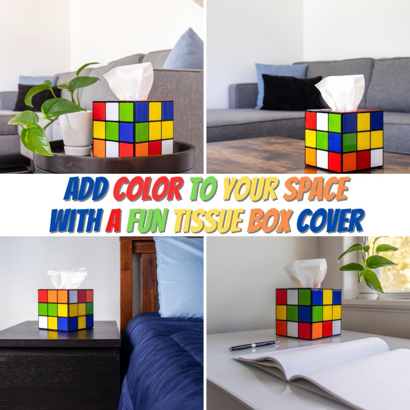 Magic Cube Tissue Box Cover Retro Home Decor Funky Furniture Magnetic Bottom Lid Fun House 80 s Home Decor Funny Tissue Box Cover