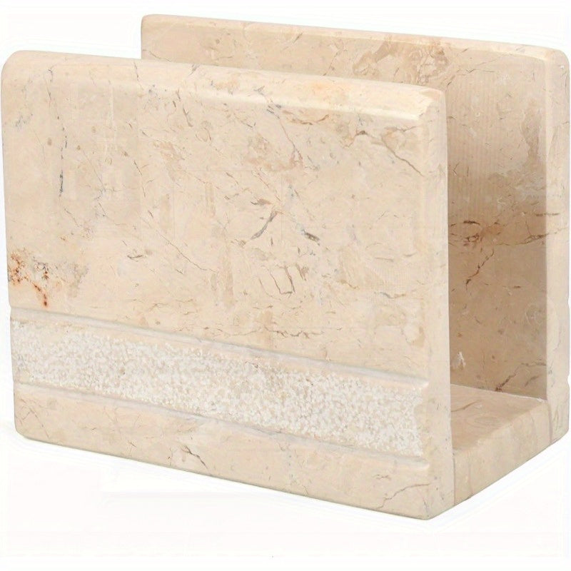 Natural Champagne Marble Hand Carved Collection Tabletop Napkin Holder Stand Tissue Paper Dispenser Decorative Kitchen Countertop Dining Table Organizer 3" x 5.8" x 4.5" H Beige