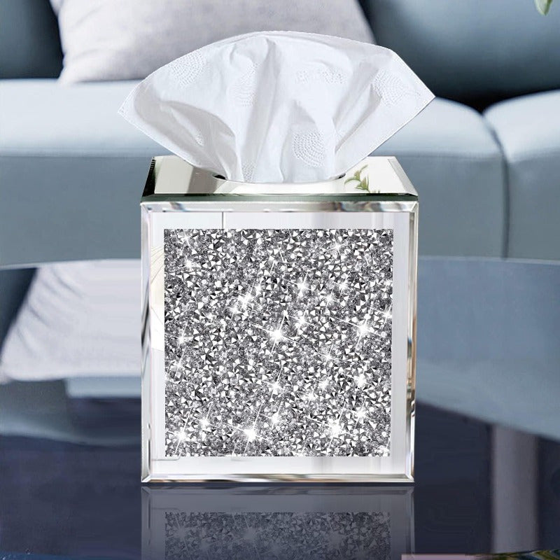 Square Mirrored Tissue Box CoverCrystal Crushed Diamond Tissue Box Silvery Luxury Tissue Holders for Either Tissues in a Bathroom or Napkins on a Table. 5.5 x5.5 x5.5, Luxury Home Accessory, Napkin Holder, Elegant Decor, Stylish Organizer, Decorative