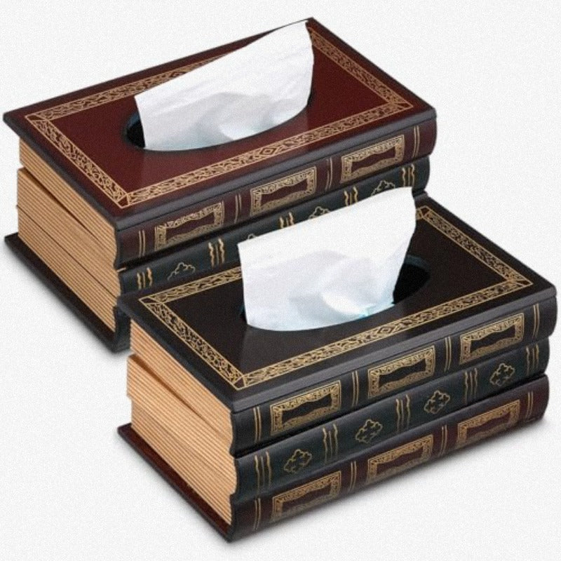 2pcs Wooden Retro Book Tissue Box Cover Antique Tissue Box Cover Rectangular Classical Novelty Paper Holder Dispenser Medieval Home Decor for Living Room Offi Car Kitchen, Car Organizer, Office Decor, Classical Style, Medieval Aesthetic, Classic Finish,