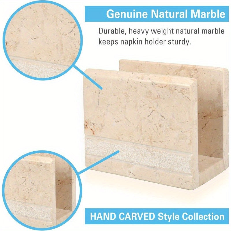 Natural Champagne Marble Hand Carved Collection Tabletop Napkin Holder Stand Tissue Paper Dispenser Decorative Kitchen Countertop Dining Table Organizer 3" x 5.8" x 4.5" H Beige
