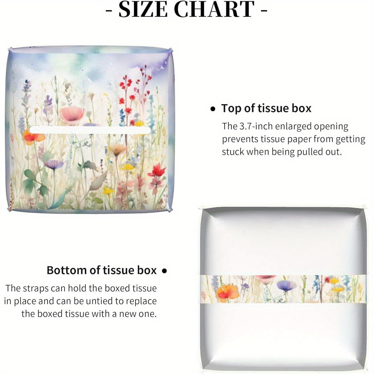 Watercolor Flower Tissue Box Cover Square, Colorful Flowers Tissue Box Holder Waterproof Leather Facial Paper Organizer Dispenser for Bathroom Home Car Nightstand Vanity Desk