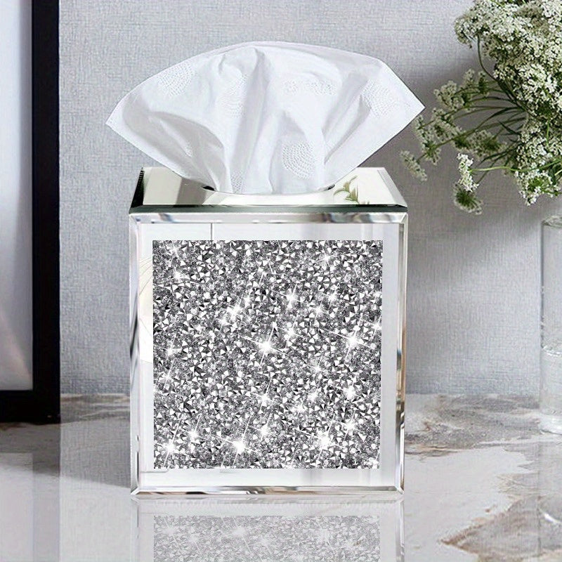Square Mirrored Tissue Box CoverCrystal Crushed Diamond Tissue Box Silvery Luxury Tissue Holders for Either Tissues in a Bathroom or Napkins on a Table. 5.5 x5.5 x5.5, Luxury Home Accessory, Napkin Holder, Elegant Decor, Stylish Organizer, Decorative