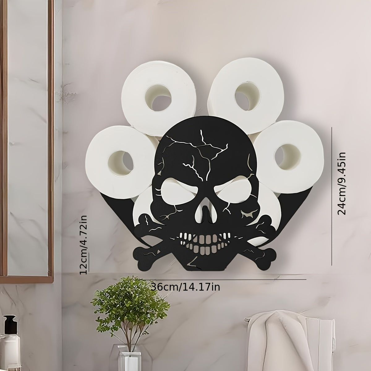 Metal Wall-Mounted Tissue Box Holder with Skull & Crossbones Design - Self-Adhesive No-Drill Bathroom & Kitchen Storage for Single/Double/Forever Rolls, Fits All Sizes, Modern Home Decor, Bathroom Storage, Decorative Accents