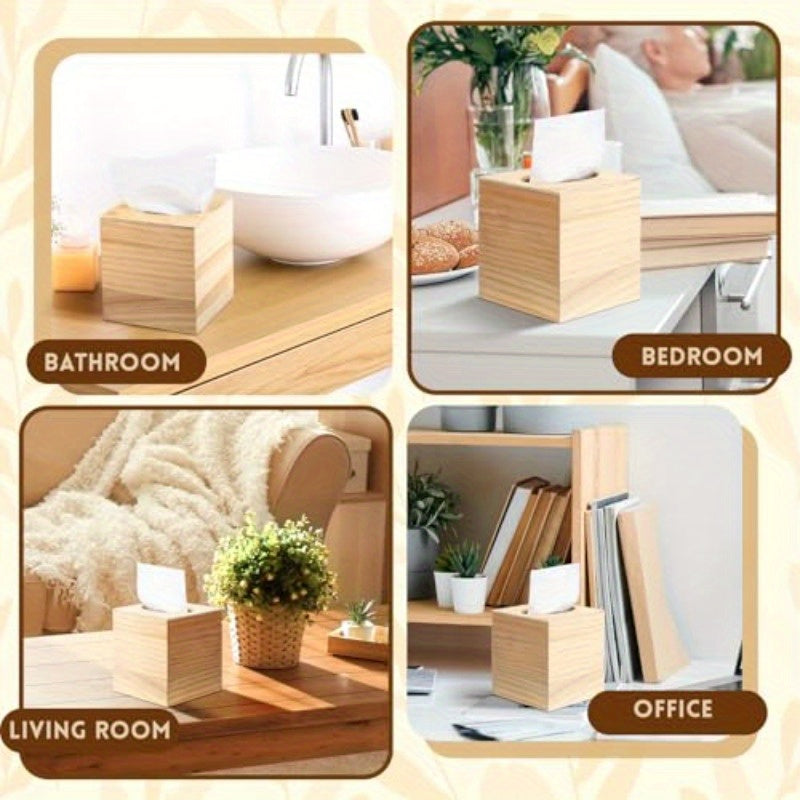 Set of 6 Unfinished Wooden Tissue Box Covers for DIY Projects, Featuring a Square Design with a Flip-Top Opening, Perfect for Arts And Crafts As Well As Home And Bathroom Decoration