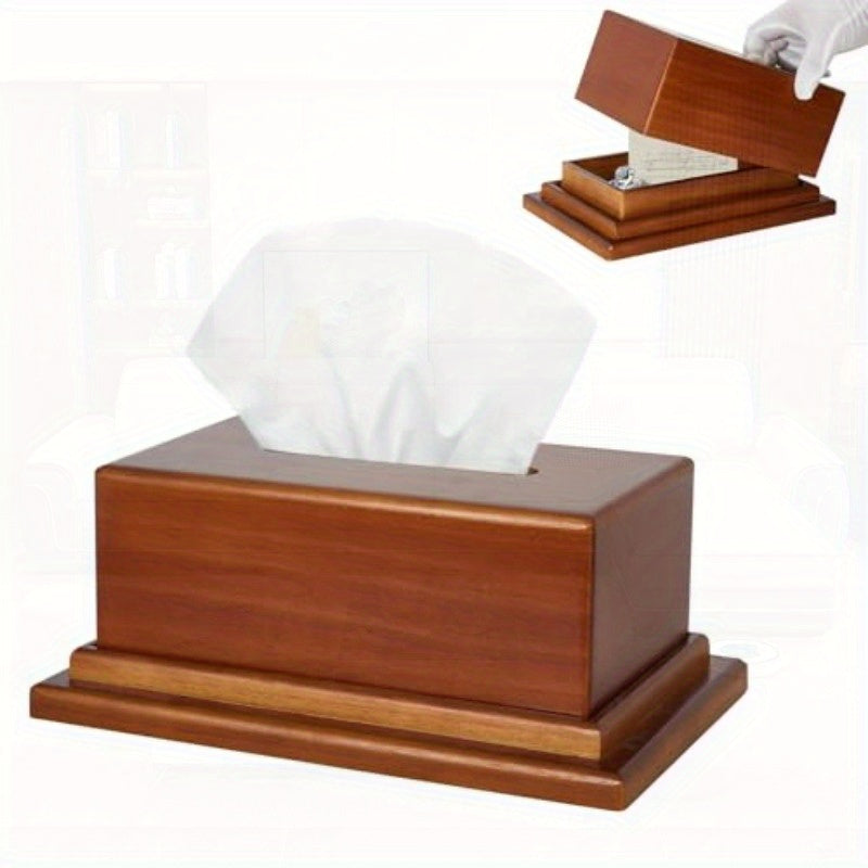 Solid Wood Tissue Box Cover with Hidden Secret Storage Compartment - Hidden Organizer for Bathroom, Living Room, Office - Decorative Cube tissue holder with Smooth Dispensing Slot, Fits Standard Rectangular Boxes (9.5x5.5x2.36in) - Ideal for Home,