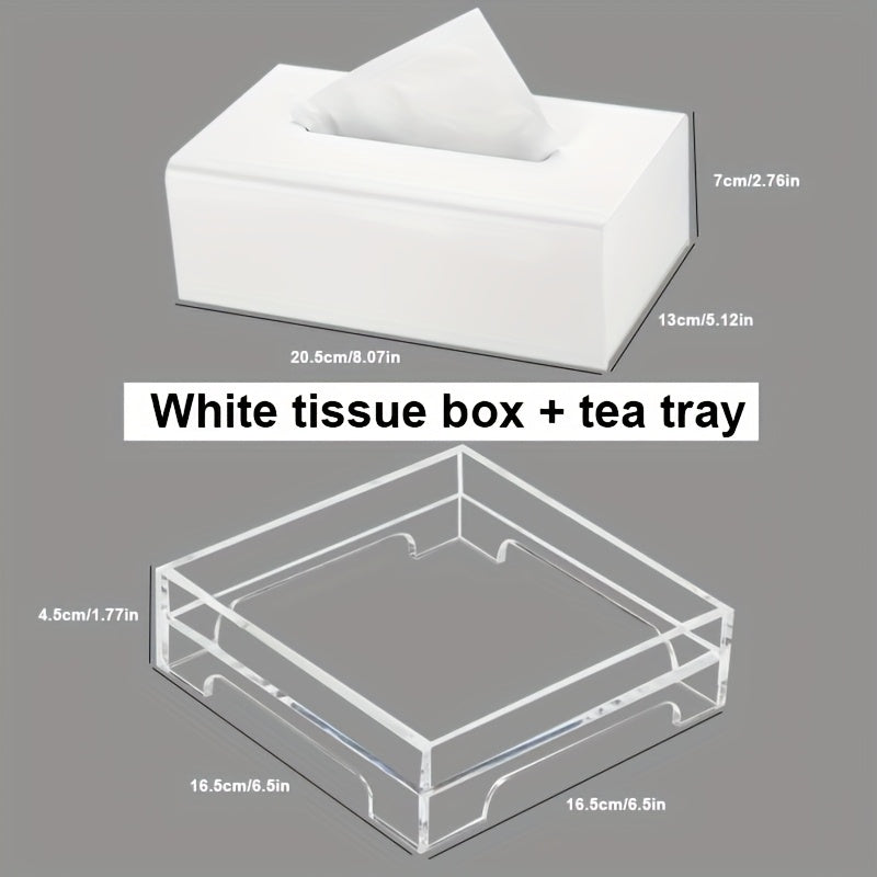 2pcs Acrylic Tissue Box, Napkin Extractor, Tea Cup Holder, Spill-proof Tea Coaster, Tissue Box And Tea Coaster Set