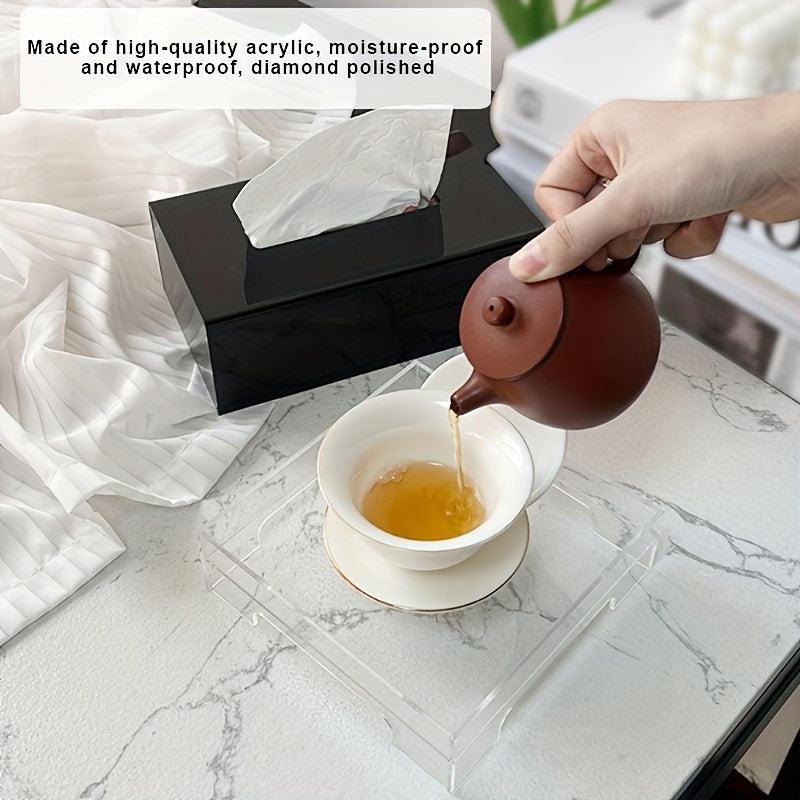 2pcs Acrylic Tissue Box, Napkin Extractor, Tea Cup Holder, Spill-proof Tea Coaster, Tissue Box And Tea Coaster Set